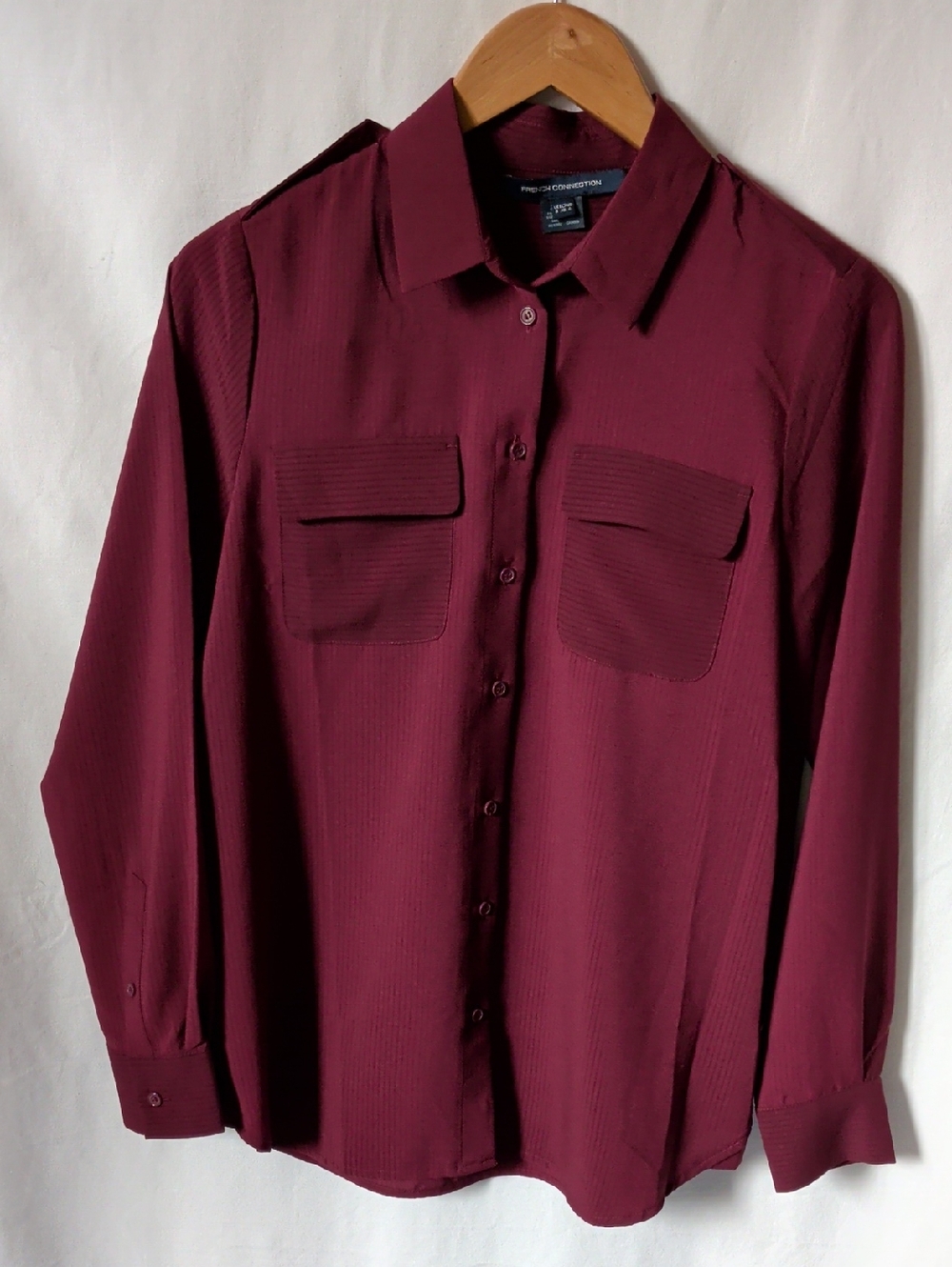 French Connection Deep Wine Button-Front Blouse